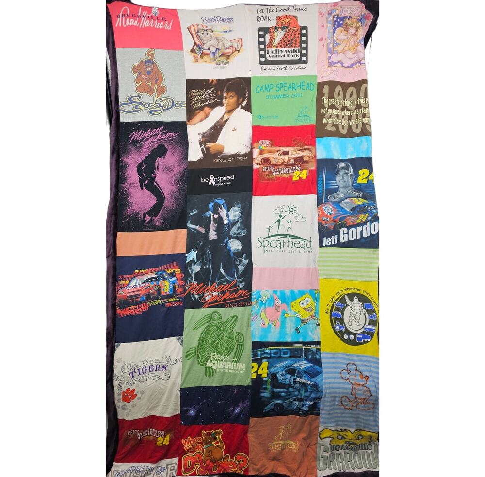 Vintage 90s Y2K Mosaic T-shirt Quilt Michael jackson Nascar South Carolina 80x48